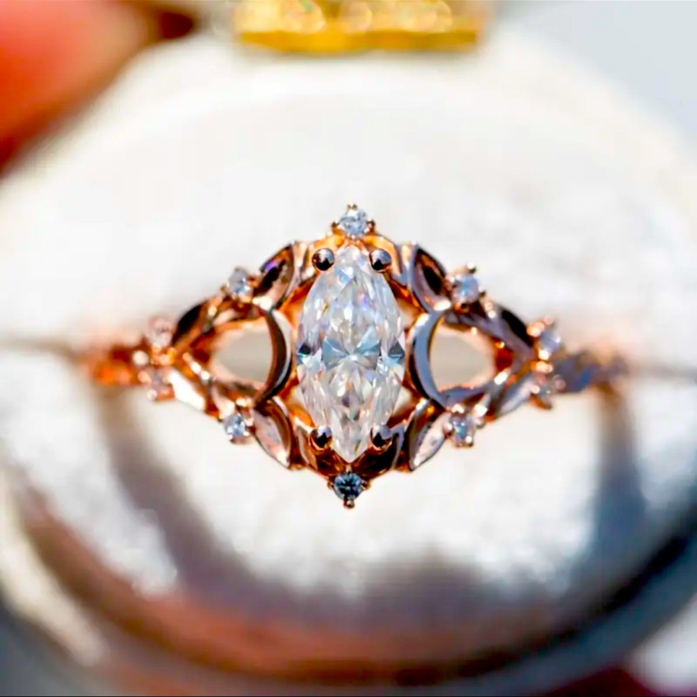 Rose Gold Marquee Simulated Diamond Ring Size 6 Wedding Engagement promise